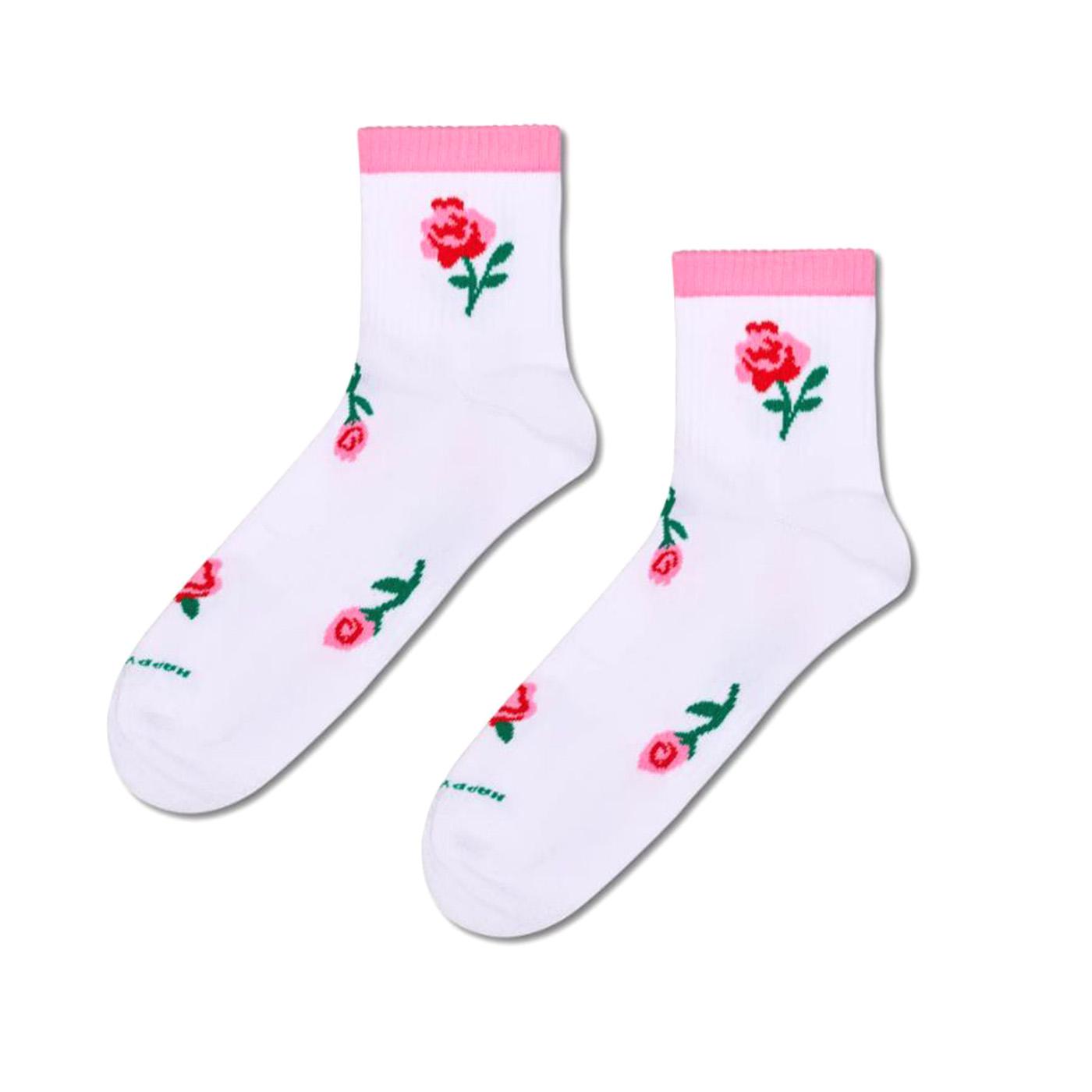 Roses Mini Crew Sneaker Sock White/Pink - Calzini Bianchi/Rosa P005641 WHT HAPPY SOCKS 