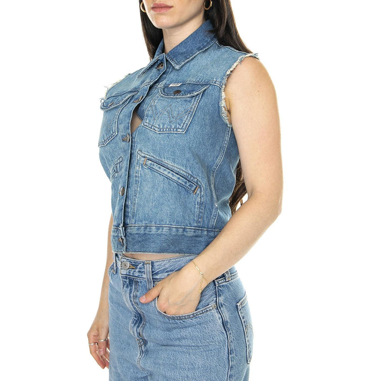 Shrunken Denim Vest Leaving Town - Top Denim Jeans Donna Blu 112350356  WRANGLER 