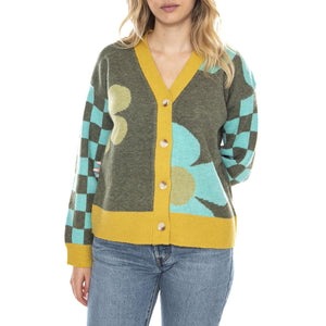 Knitted Cardigans 527 Khaki Flowe - Cardigan Donna Multicolore MD'M 3.51.210.11 . MD'M 