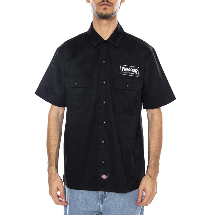 THRASHER X DICKIES Work Shirt Black - Camicia Maniche Corte Uomo Nera DK0A88HTBLK1 . DICKIES 