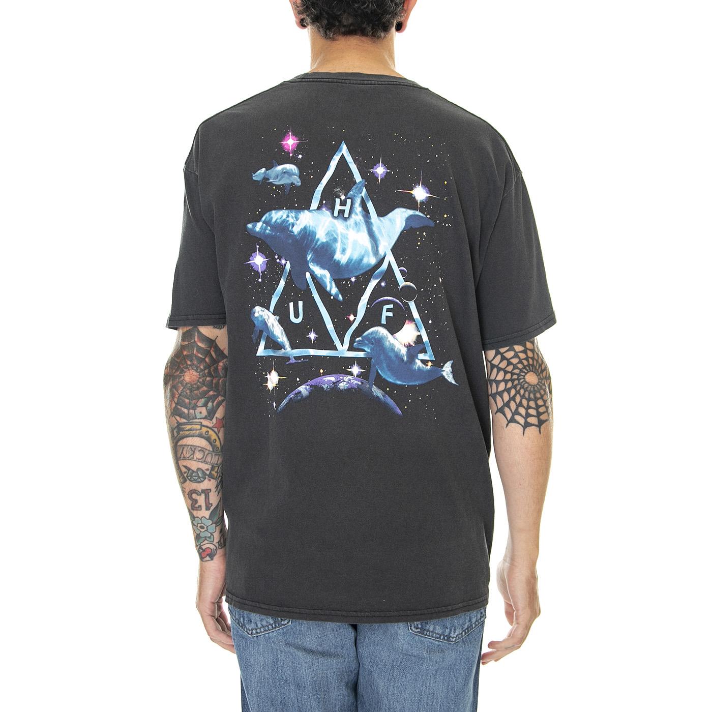 Space Dolphins Washed S/S Tee Black - Maglietta Girocollo Uomo Grigia TS01849-BLACK  HUF 