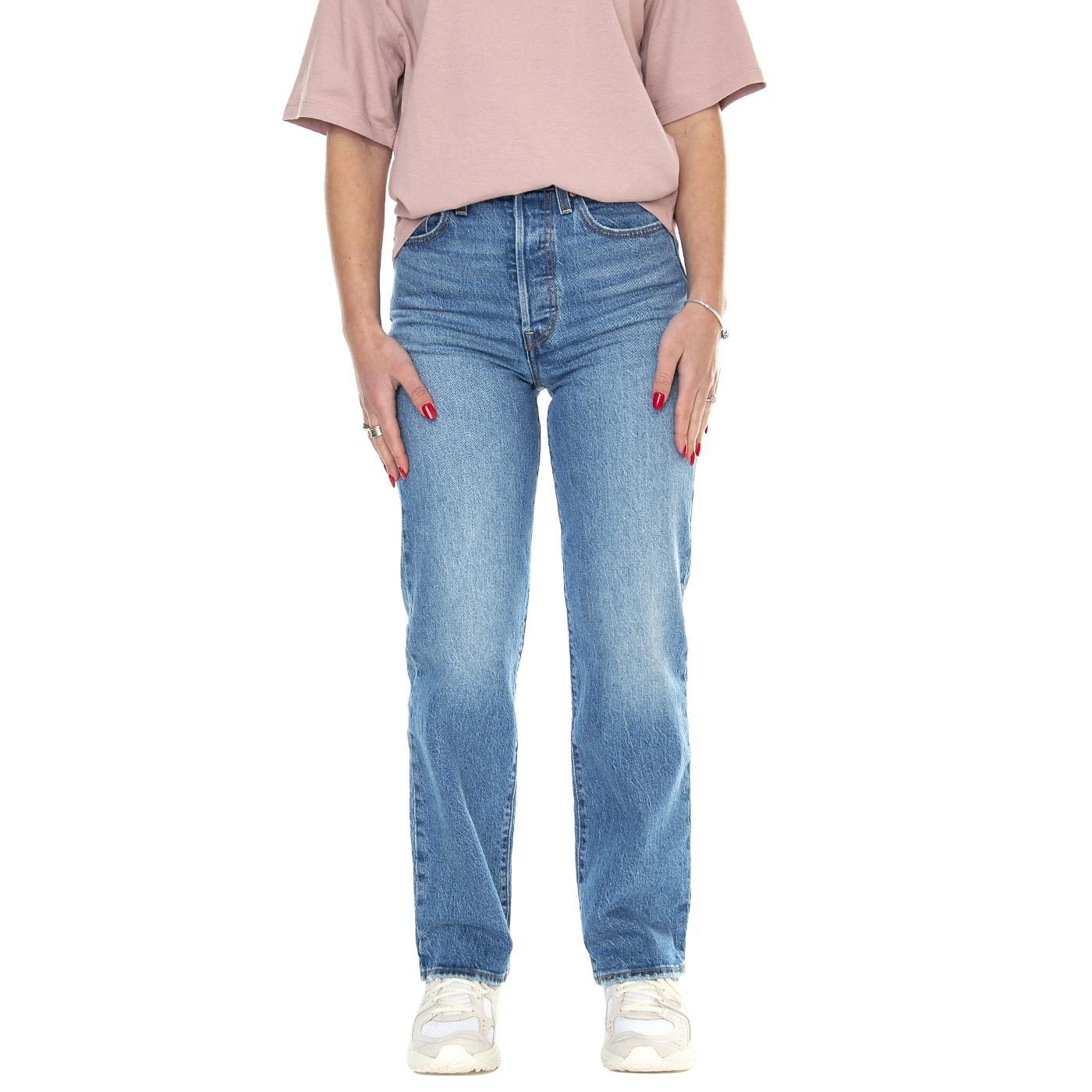 Ribcage Straight Ankle Dance Around Med Indigo Worn In - Pantaloni Denim Jeans Donna Blu 72693-0177  LEVIS 