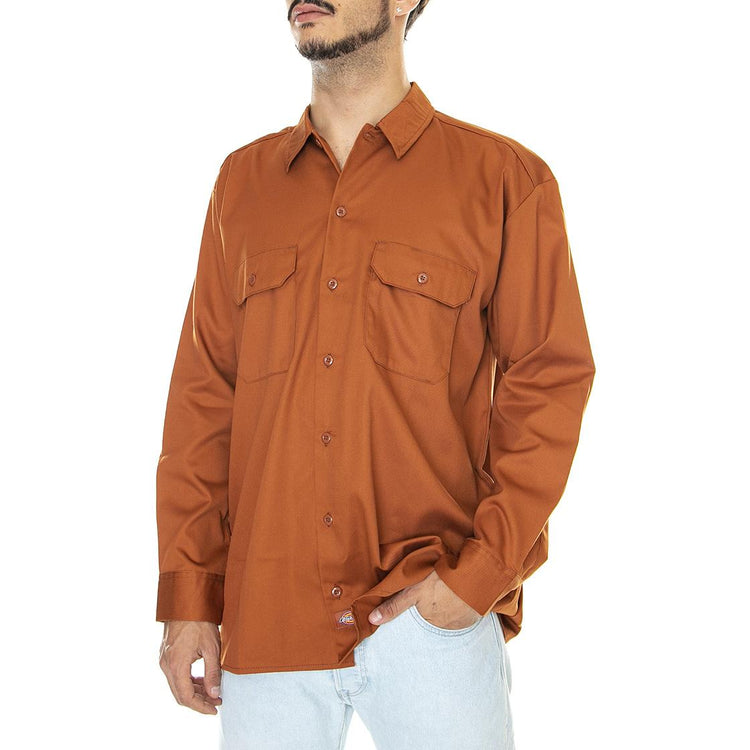 Work Shirt LS Rec Gingerbread - Camicia Uomo Marrone DK0A4Y26IEX1  DICKIES 