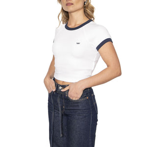 Ringer Raglan Tee Bright White - Maglietta Girocollo Donna Bianca 112363642  LEE 