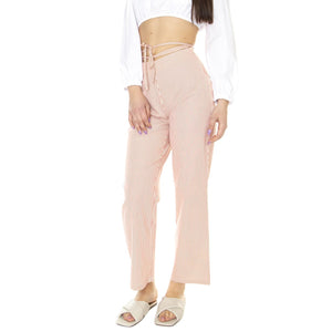 W' Pantalón con Tiras Para Anudar y Estampado de Rayas Rojas - Pantaloni Donna Rosa / Multicolore 31W/11223  WILD PONY 