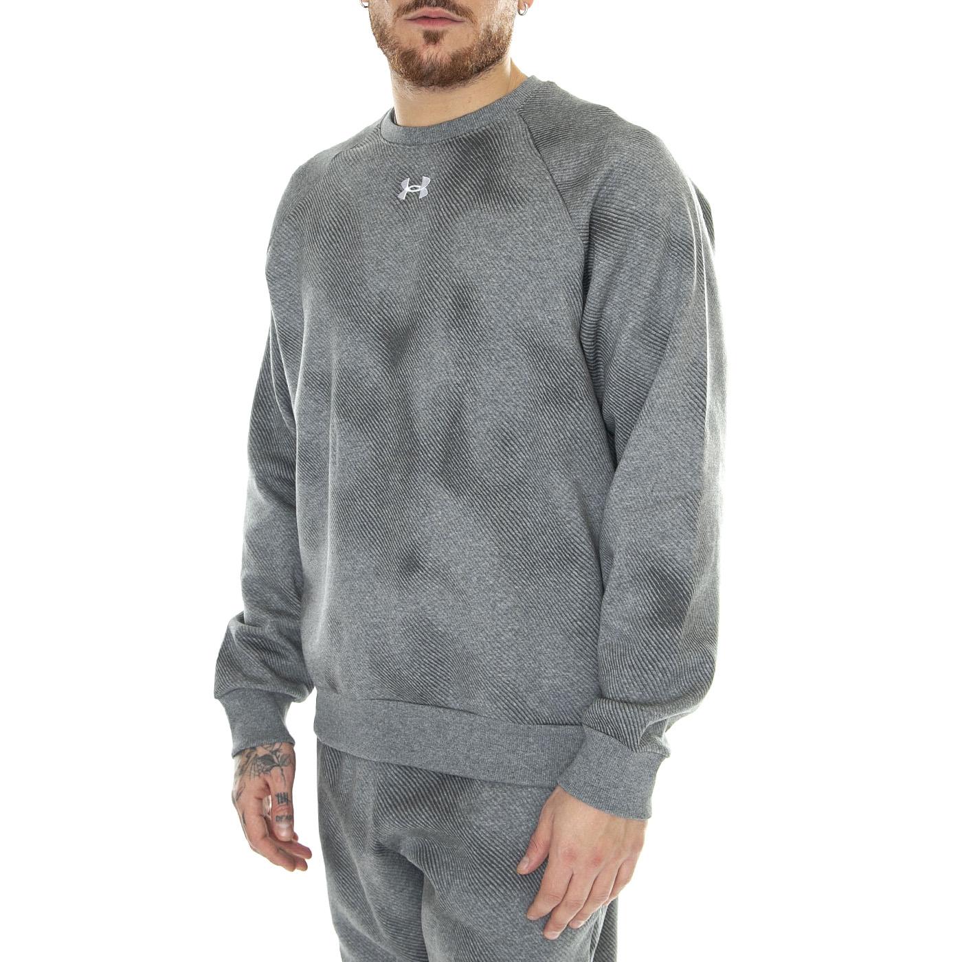 UA Rival Fleece Printed Crew Grey Sweat - Felpa Girocollo Uomo Grigia 77-1379756-25  UNDER ARMOUR 