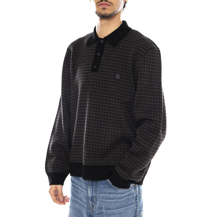 L/S Lowis Polo Lowis Houndstooth, Vitola Heather - Polo Maniche Lunghe Uomo Nera I035395.35MXX . CARHARTT WIP 