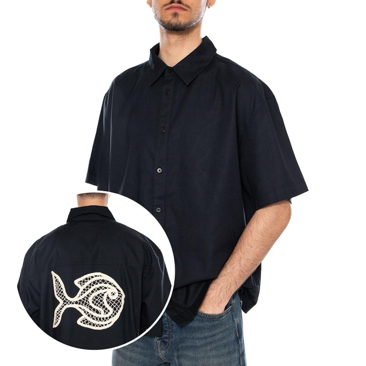 NAVY FISH PATCH KURTIS SHIRT BLUE - Camicia Maniche Corte Uomo Blu MSH00233 BLUE THINKING MU 