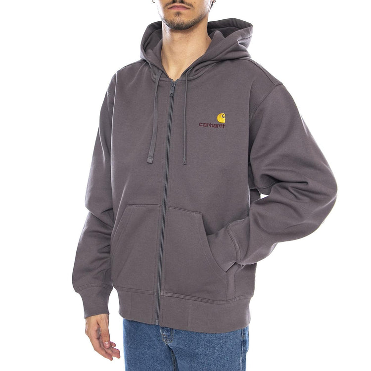 Hooded American Script Jacket Porphyry - Felpa con Cappuccio Uomo Grigia I033063.33CXX . CARHARTT WIP 