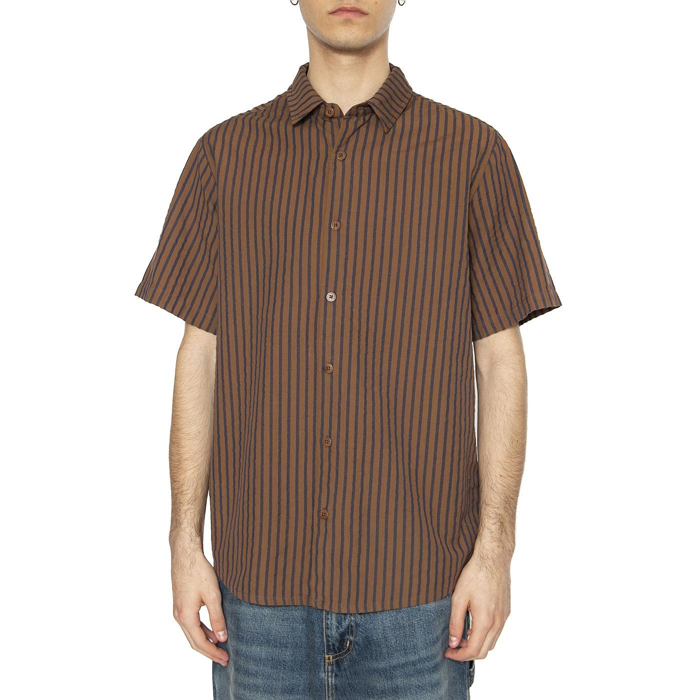 Brown Stripes Tom Shirt Brown - Camicia Maniche Corte Uomo Multicolore MSH00198-BROWN  THINKING 