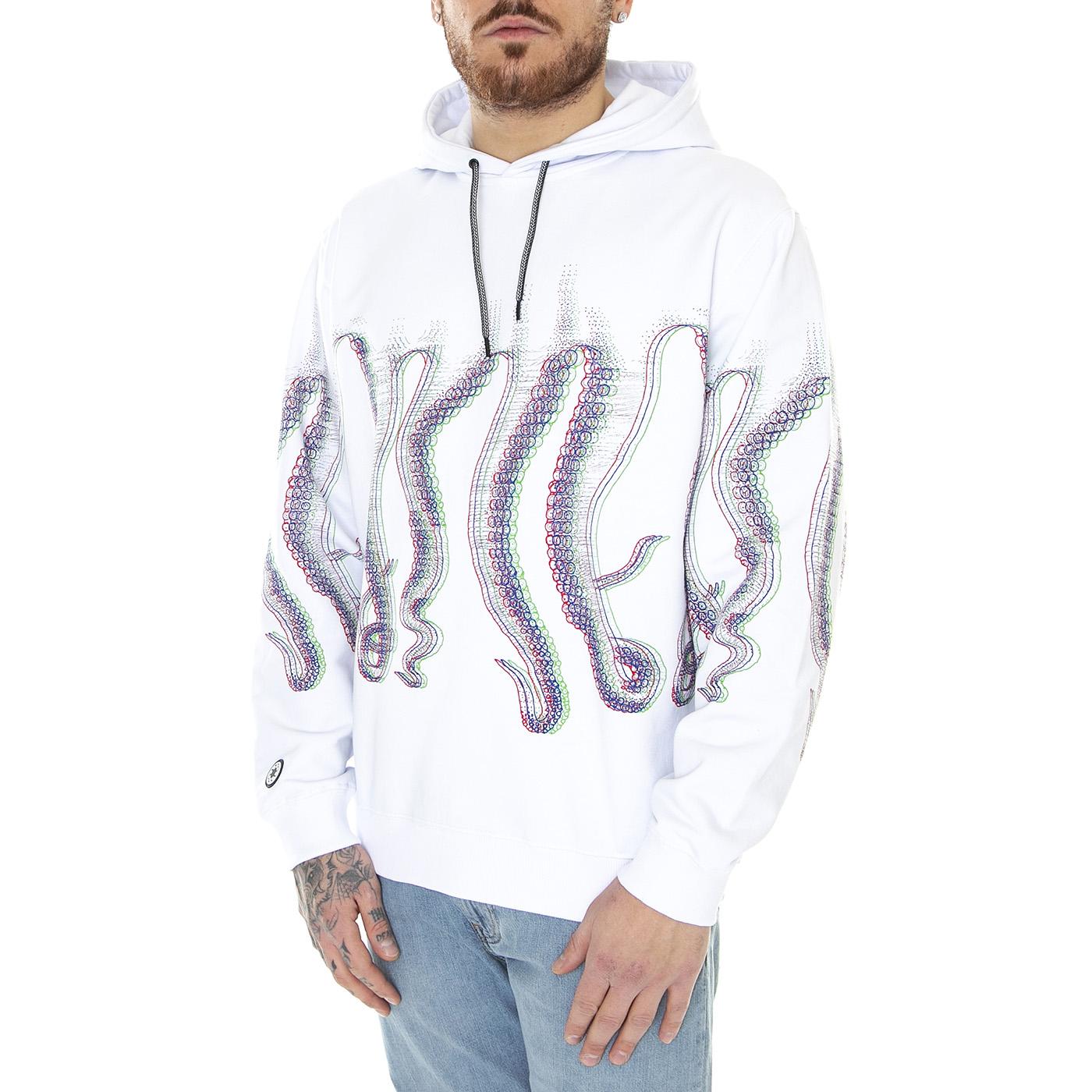 Octopus Fuzzy Hoodie White - Felpa con Capuccio Uomo Bianca / Multicolore 23SOSH35-WHITE  OCTOPUS 