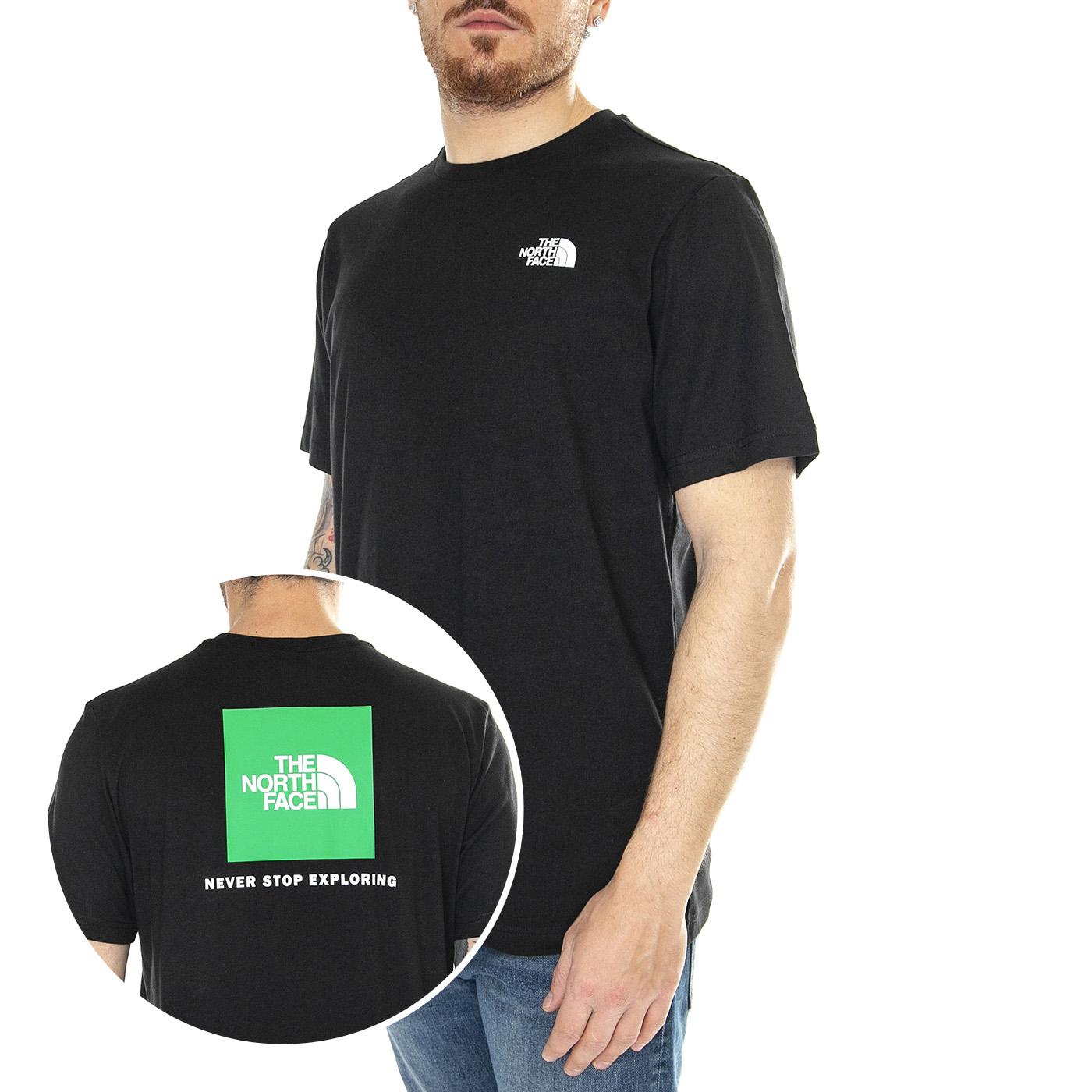 M S/S Redbox Tee Tnf Black / Optic Emerald - Maglietta Girocollo Uomo Nera NF0A87NPYQI1  THE NORTH FACE 