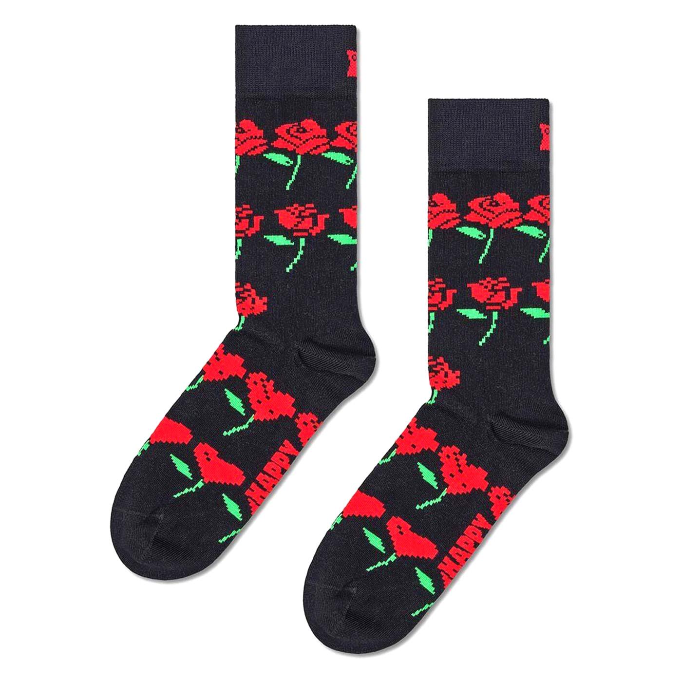 Rose Hearts Sock Black - Calzini Multicolore P001529-BLACK  HAPPY SOCKS 