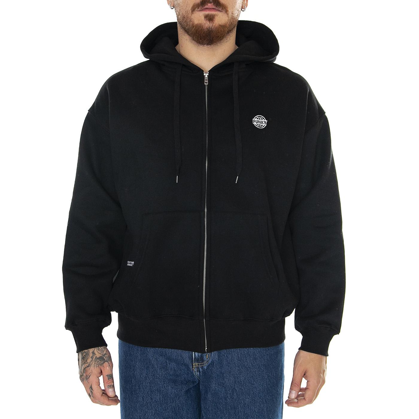 Logo Embroidery Zip Hoodie Black - Felpa con Cappuccio Uomo Nera Logo Embroidery Zip Hoodie Black  FUNKY 