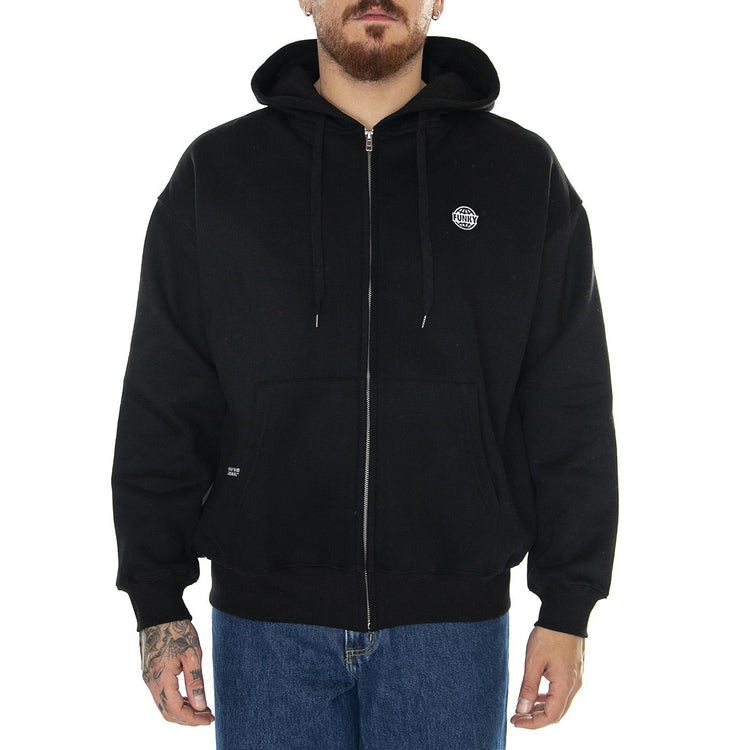 Logo Embroidery Zip Hoodie Black - Felpa con Cappuccio Uomo Nera Logo Embroidery Zip Hoodie Black  FUNKY 