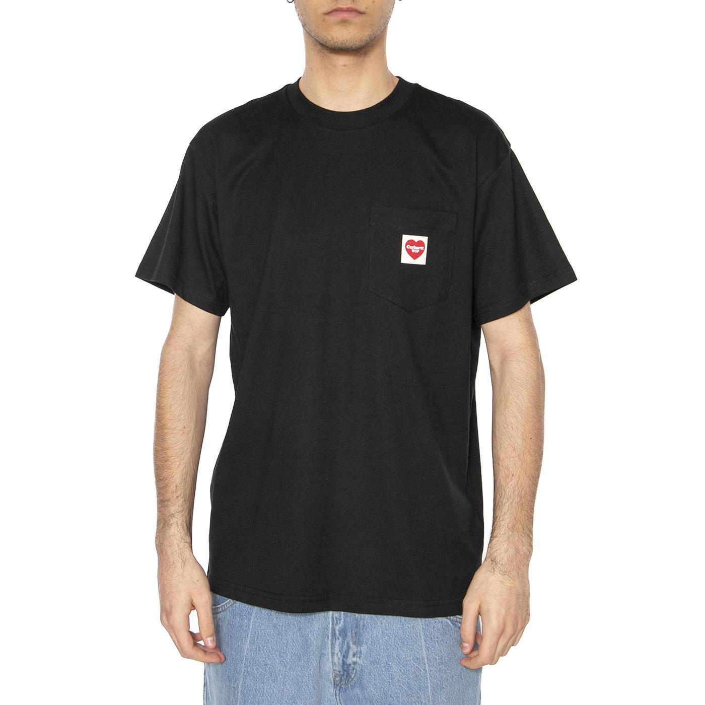 S/S Pocket Heart T-Shirt Black / Red - Maglietta Girocollo Uomo Nera I032128.1V2XX . CARHARTT WIP 