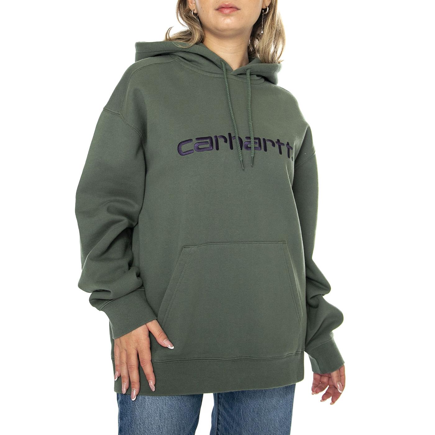 W' Hooded Carhartt Sweatshirt Duck Green / Aura - Felpa con Cappuccio Donna Verde I033648.2J6XX  CARHARTT WIP 