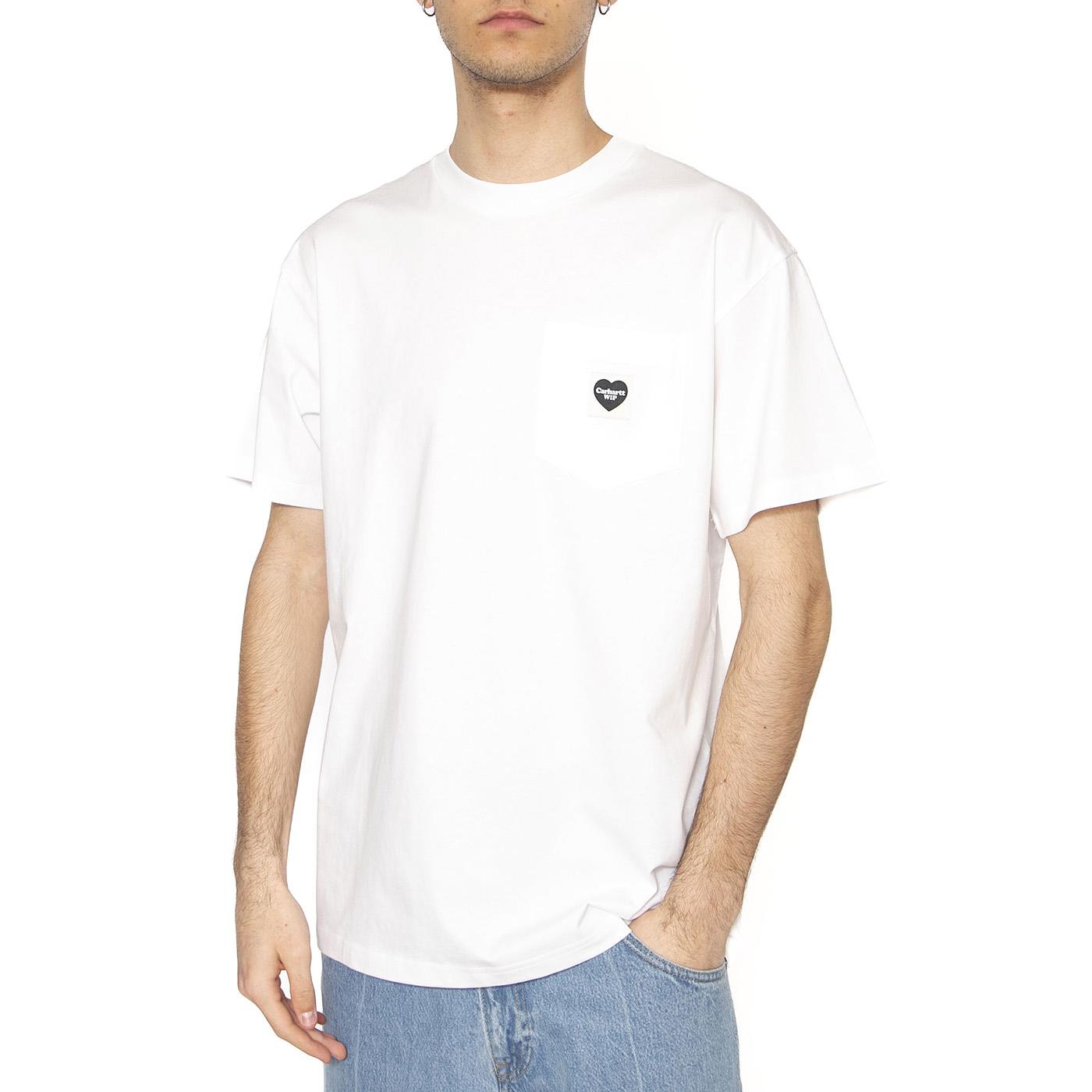 S/S Pocket Heart T-Shirt White / Black - Maglietta Girocollo Uomo Bianca I032128.00AXX  CARHARTT WIP 