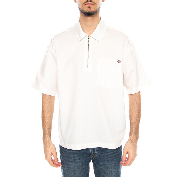 Dickies Mens Short Sleeve Ranch Quarter Zip Shirt Whitecap Grey - Maglietta Maniche Corte Uomo Bianca DK0A883 PIC481 DICKIES 