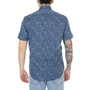 M' Floral Print Blue Denim - Camicia Maniche Corte Uomo Blu 66662-850  BEN SHERMAN 