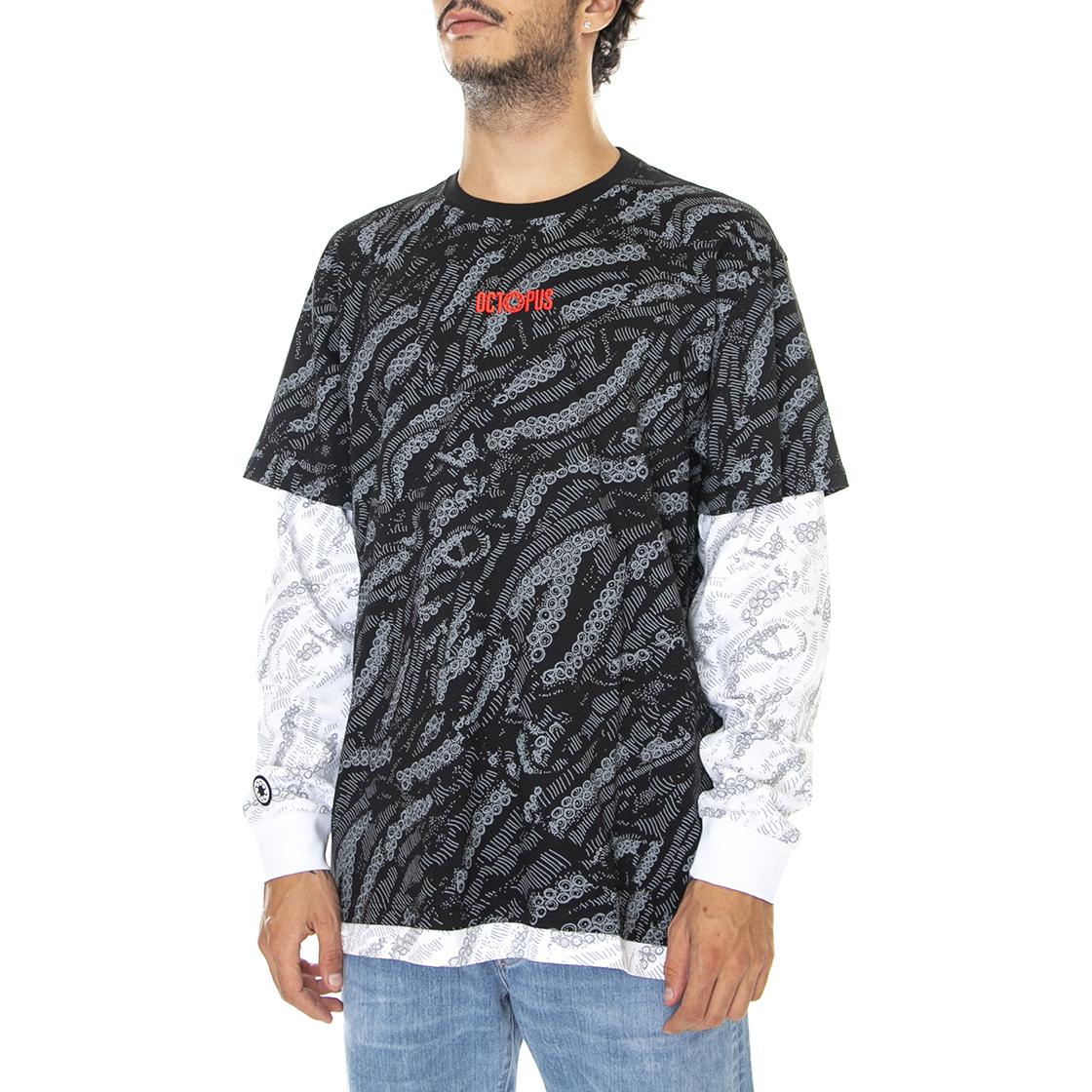 Deco L/S Black - Maglietta Girocollo Maniche Lunghe Uomo Multicolore 22WOLS09-BLACK  OCTOPUS 