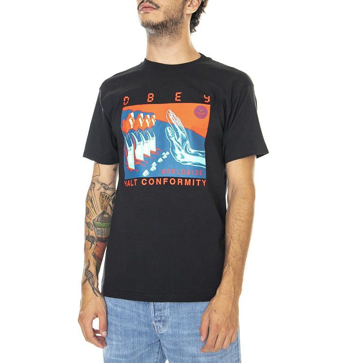 Obey Halt Conformity Classic Tee Black - Maglietta Girocollo Uomo Nera 165263170-BLK  OBEY 