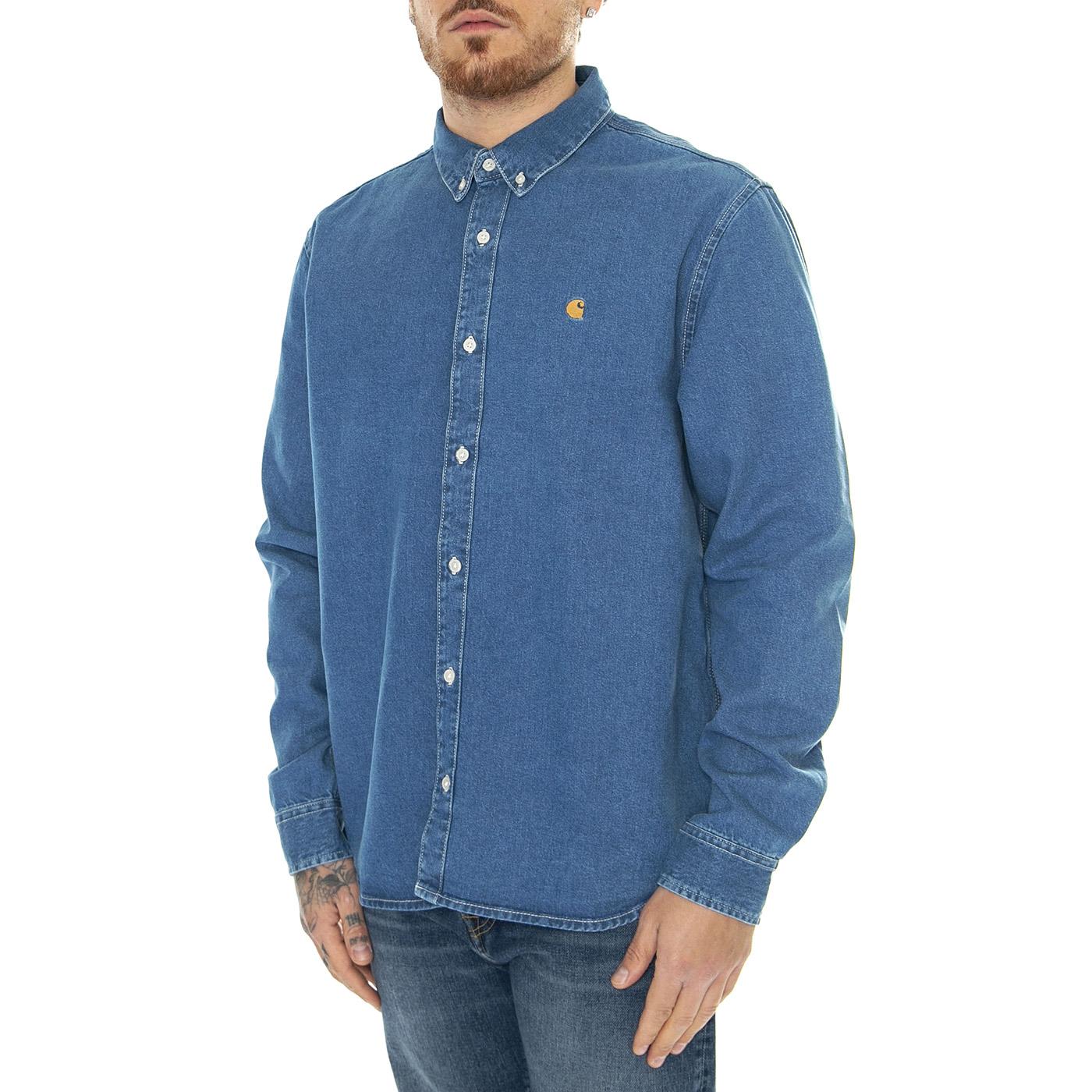 L/S Weldon Shirt Blue / Heavy Stone Wash - Camicia Denim Jeans Uomo Blu I031928.0160  CARHARTT WIP 