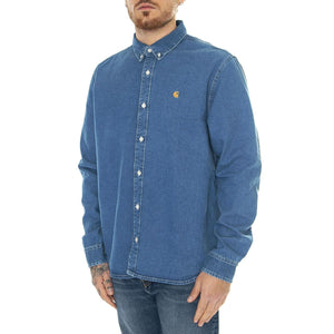 L/S Weldon Shirt Blue / Heavy Stone Wash - Camicia Denim Jeans Uomo Blu I031928.0160  CARHARTT WIP 