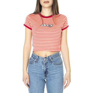 W' Zoe Baby Ringer Tee Pink Punch Multi - Maglietta Girocollo Donna Multicolore 231080147-PIN  OBEY 