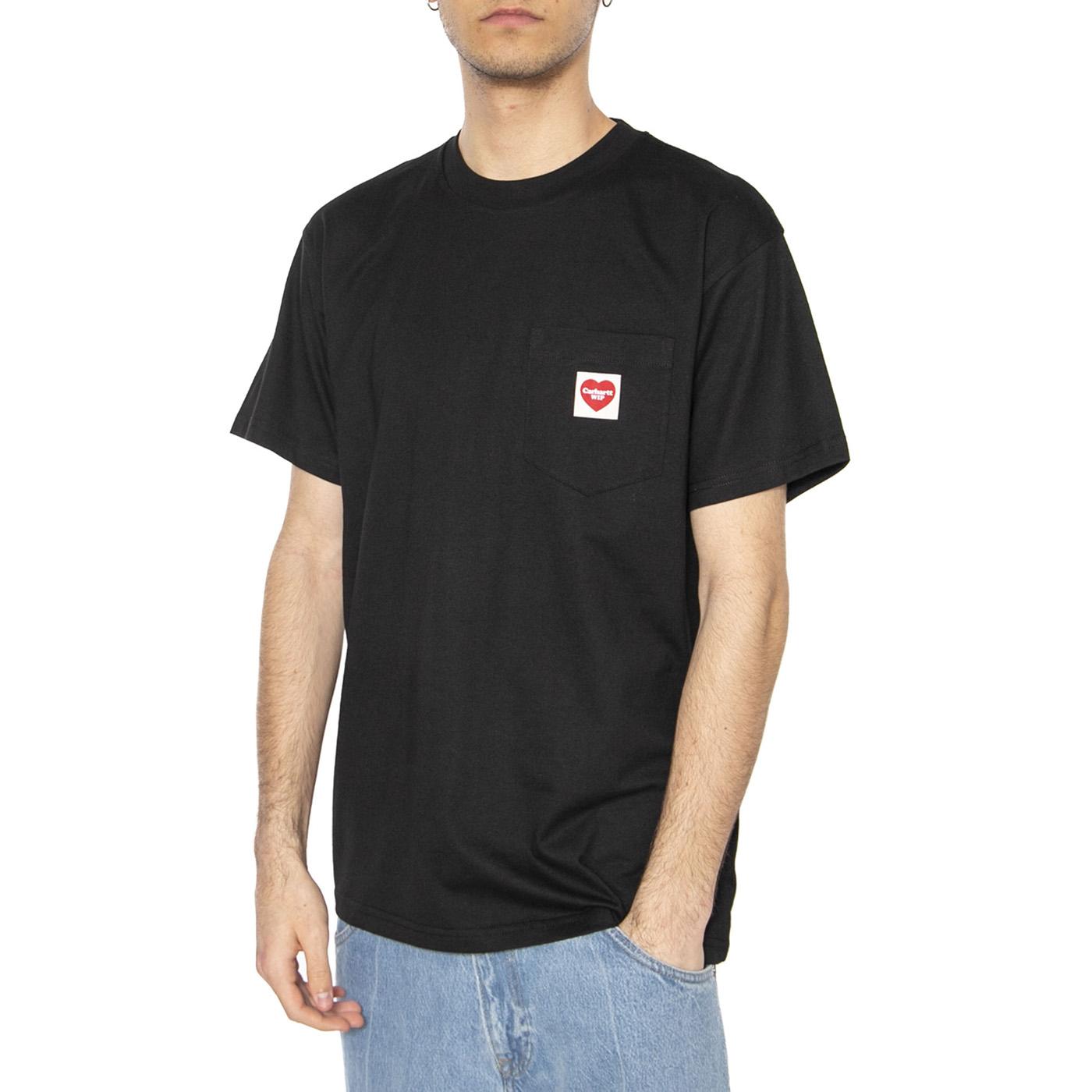 S/S Pocket Heart T-Shirt Black / Red - Maglietta Girocollo Uomo Nera I032128.1V2XX . CARHARTT WIP 