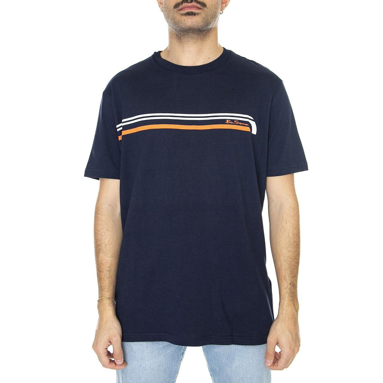 Printed Chest Stripe Tee Marine - Maglietta Girocollo Uomo Blu 67133-035  BEN SHERMAN 