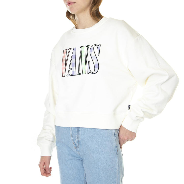 Mixed Up Gingham Crop Crew Marshmallow - Felpa Girocollo Donna Bianca VN0A7RKDFS81  VANS 