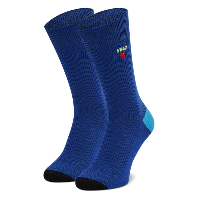 Ribbed Embroidery Yolo Socks - Calzini Blu REYOL01-6300  HAPPY SOCKS 