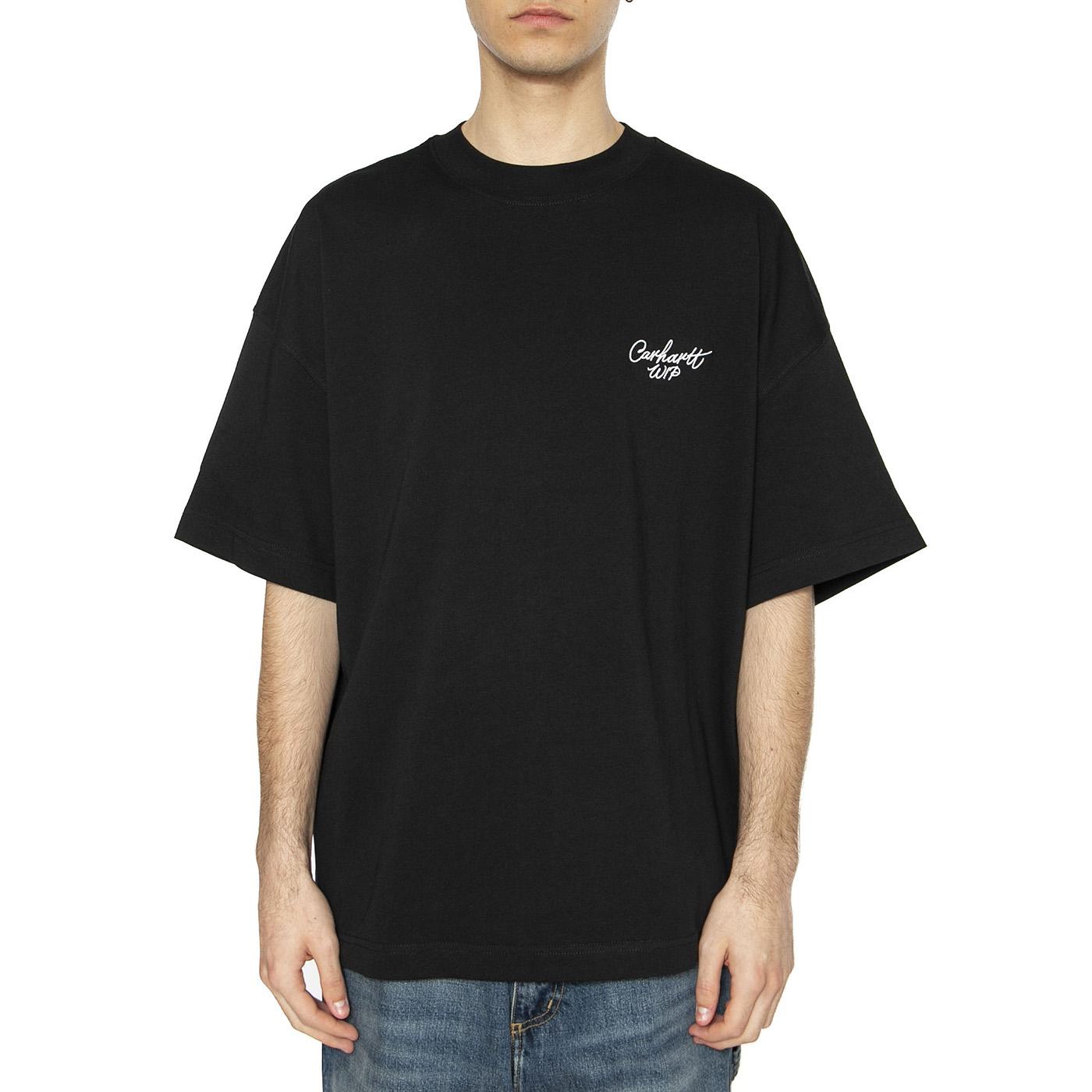 S/S Signature Script T-Shirt Black / White - Maglietta Girocollo Uomo Nera I033828.0D2XX  CARHARTT WIP 