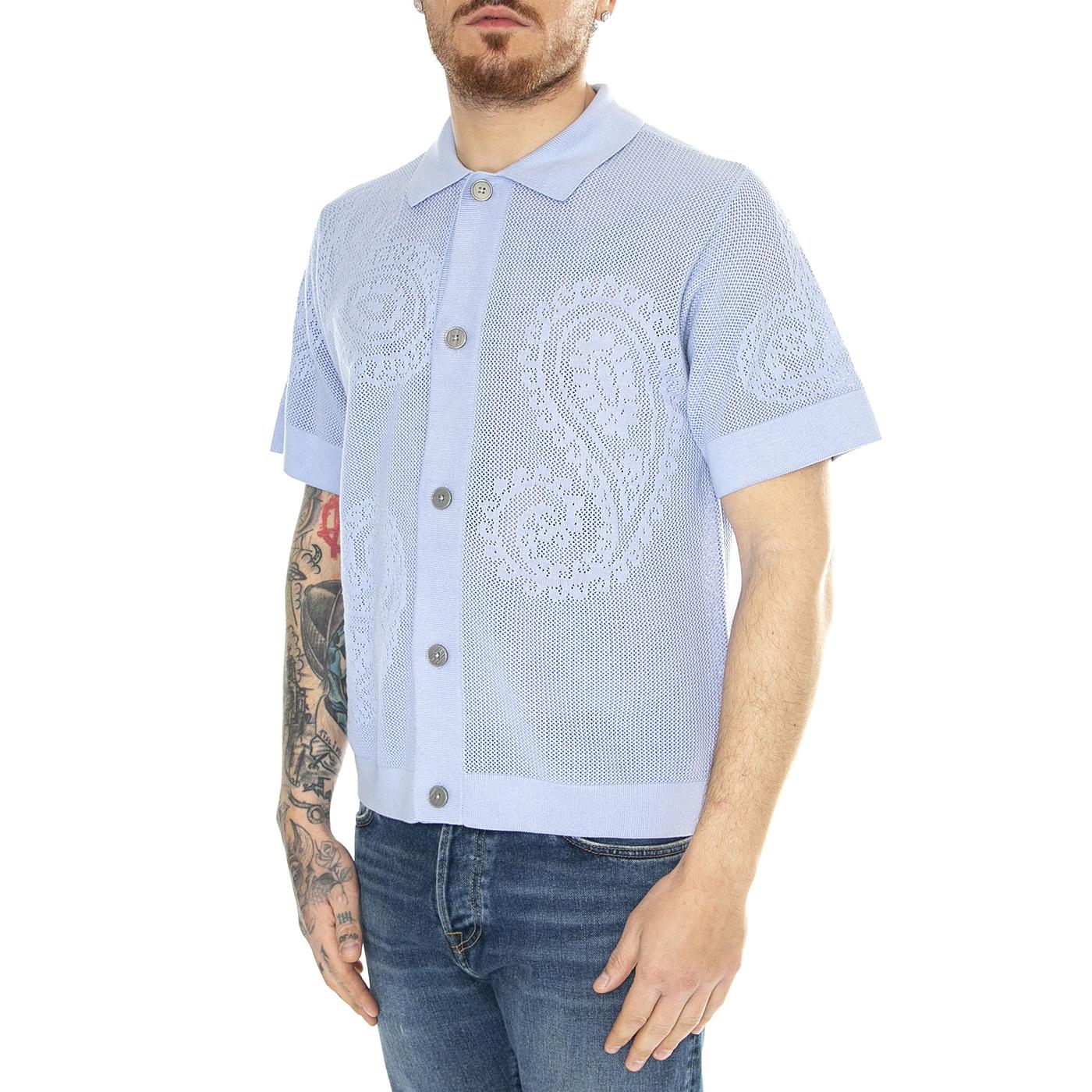 Tear Drop Open Knit Shirt Hydrangea - Camicia Maniche Corte Uomo Blu 151000080-HDR  OBEY 