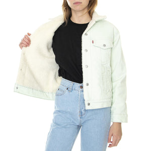 Ex-Bf Sherpa Trucker Meadow Mist - Giacca Invernale Denim Jeans Donna Verde 36137-0059  LEVIS 