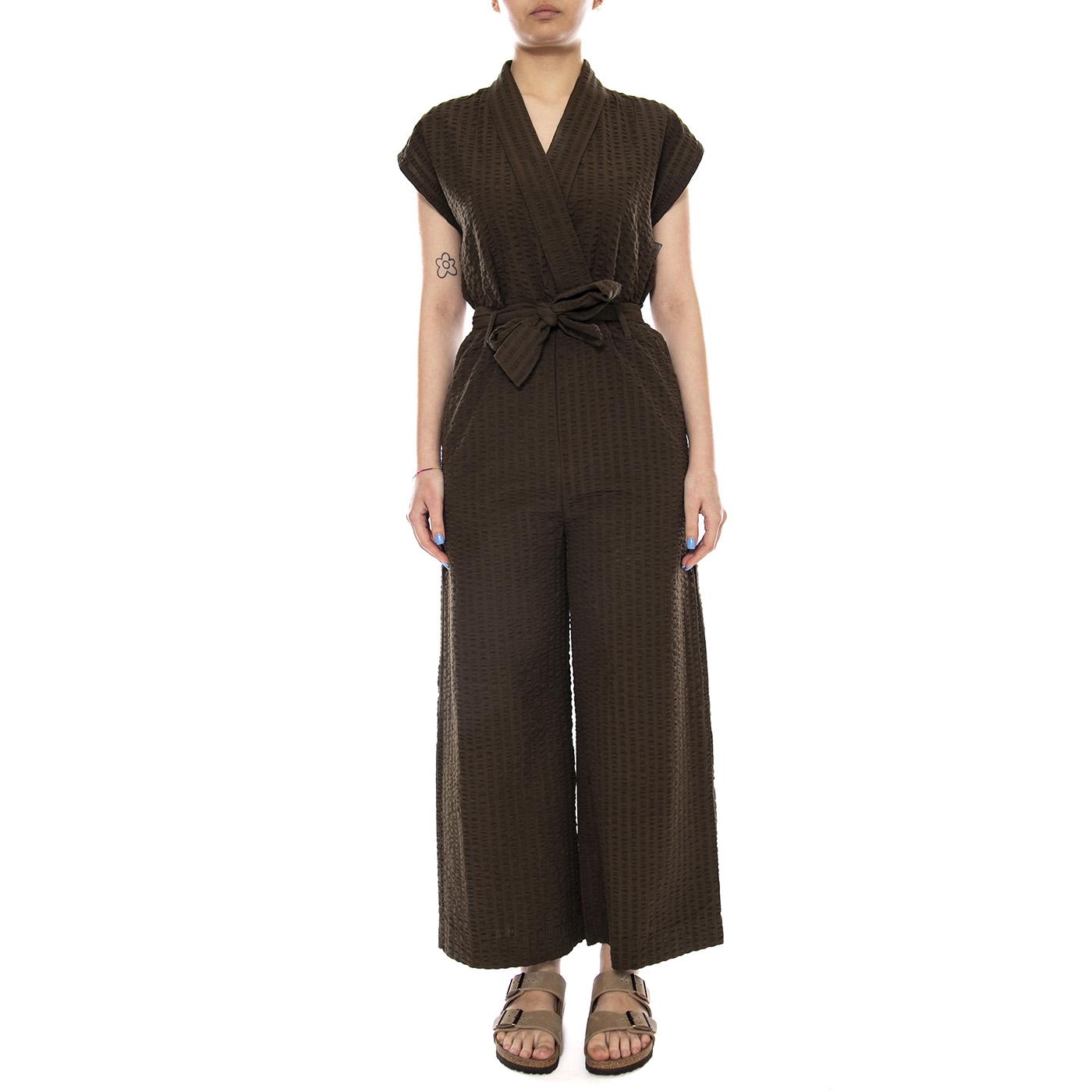 WOOD SEERSUCKER MALAWI JUMPSUIT BROWN - Tuta Elegante Donna Marrone WJS00129 BRN THINKING MU 