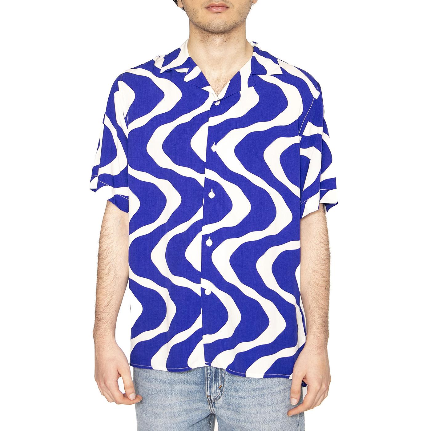 Blue Rippling Viscose Shirt - Camicia Maniche Corte Uomo Multicolore 7005-50-7005-50  OAS 