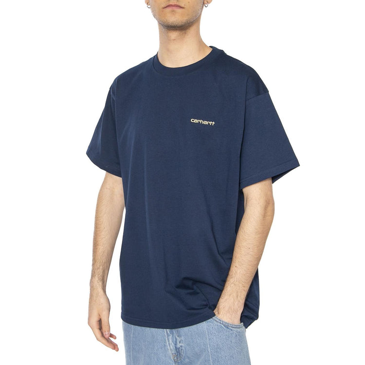 S/S Script Embroidery T-Shirt Ink / Air Yellow - Maglietta Girocollo Uomo Blu I030435.2QFXX  CARHARTT WIP 