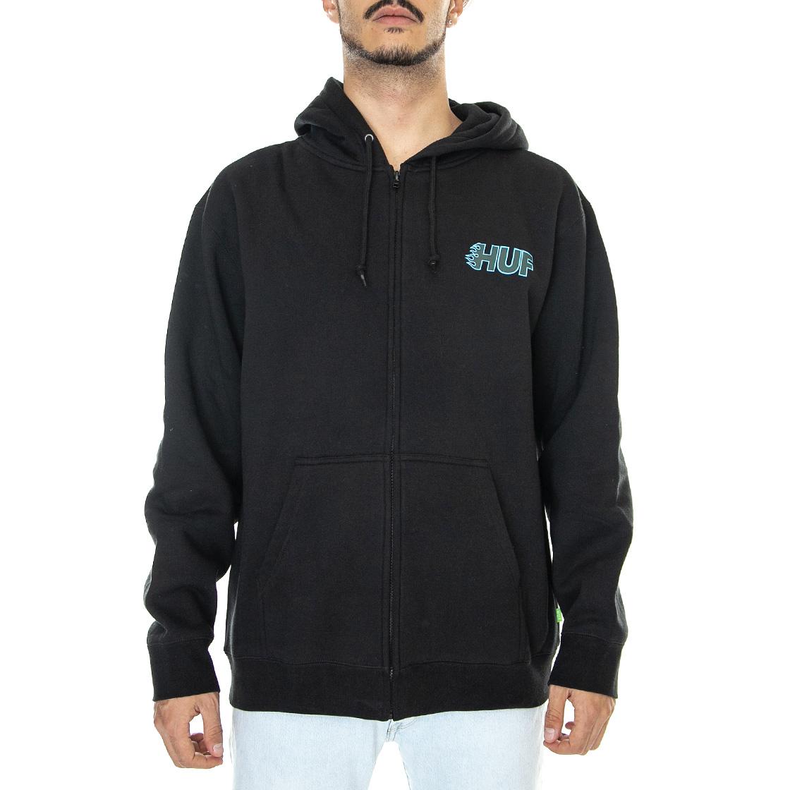Enforcer F/Z Hoodie Black - Felpa con Cappuccio Uomo Nera PF00522-BLACK  HUF 