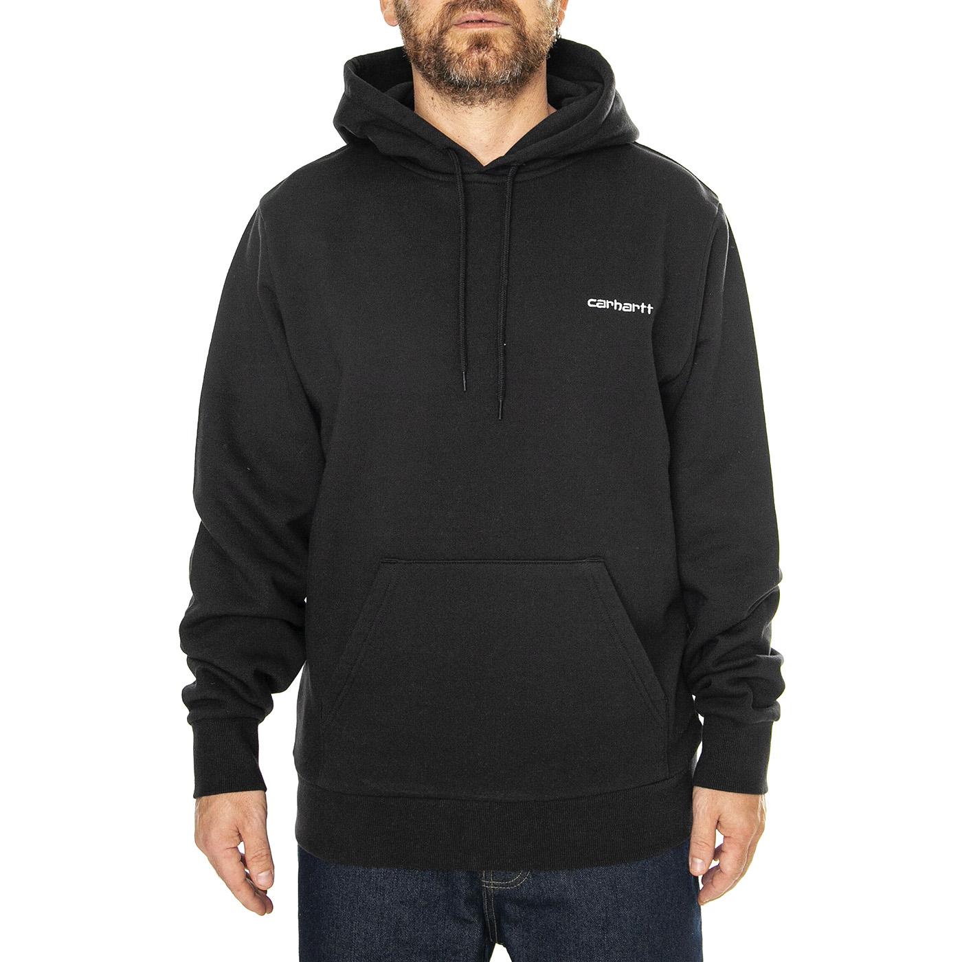 Hooded Script Embroidery Sweat Black / White - Felpa con Cappuccio Uomo Nera I033658.0D2XX  CARHARTT WIP 