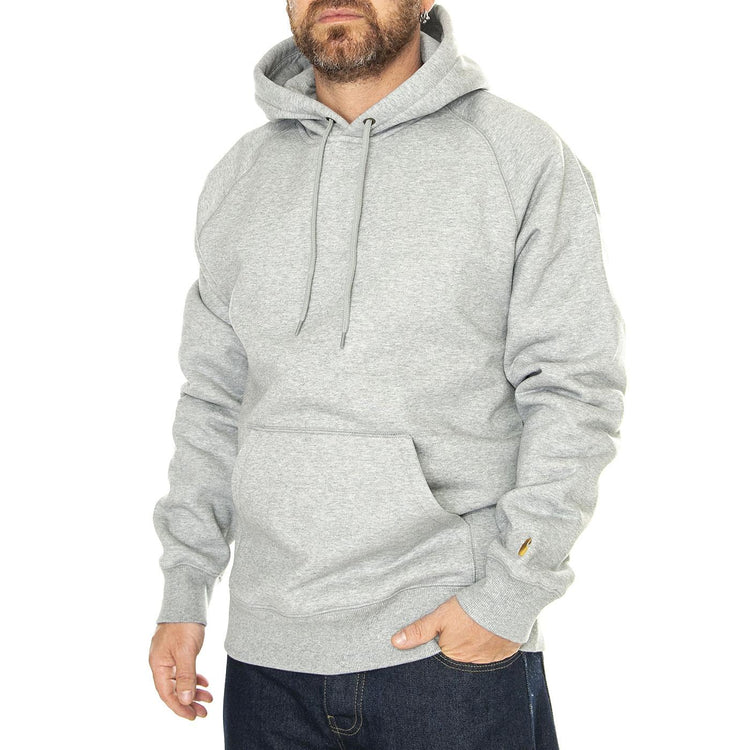 Hooded Chase Sweat Grey Heather / Gold - Felpa con Cappuccio Uomo Grigia I033661.00MXX . CARHARTT WIP 