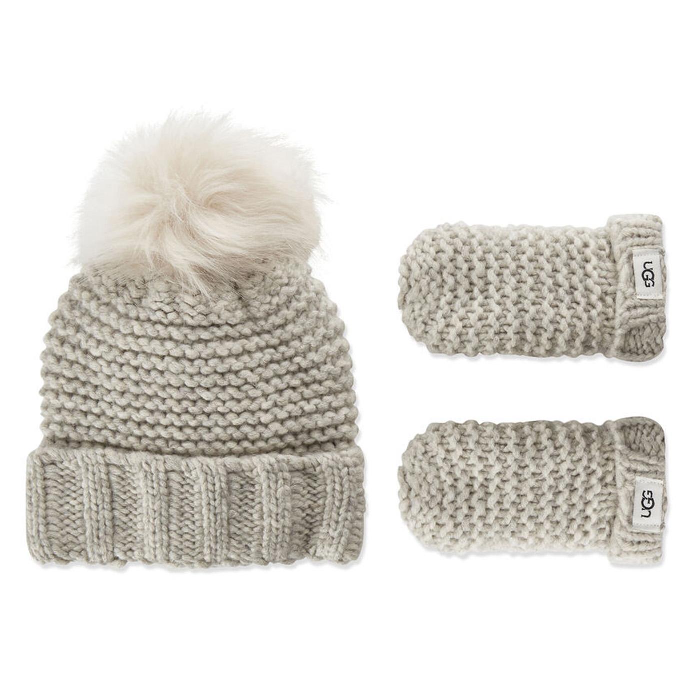 Infant Girls Knit Set Light Grey - Set Cappellino e Guanti in Lana Bambini Grigio UGA20124-LGRY  UGG 