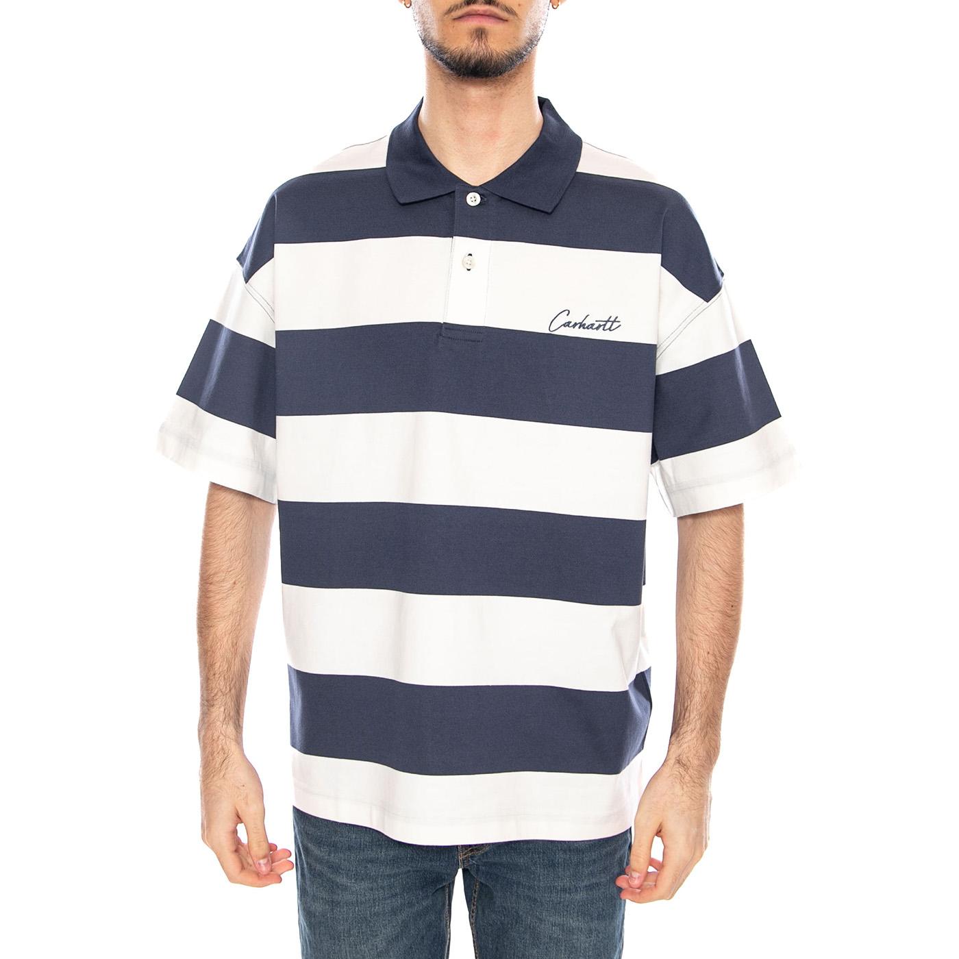 S/S Delray Polo Delray Stripe, Blue - Polo Uomo Bianca / Blu I036187 3LEXX CARHARTT WIP 