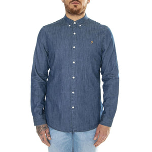 Brewer Denim LS Bd Mid Indigo - Camicia Denim Jeans Uomo Blu F4WFD054977  FARAH 