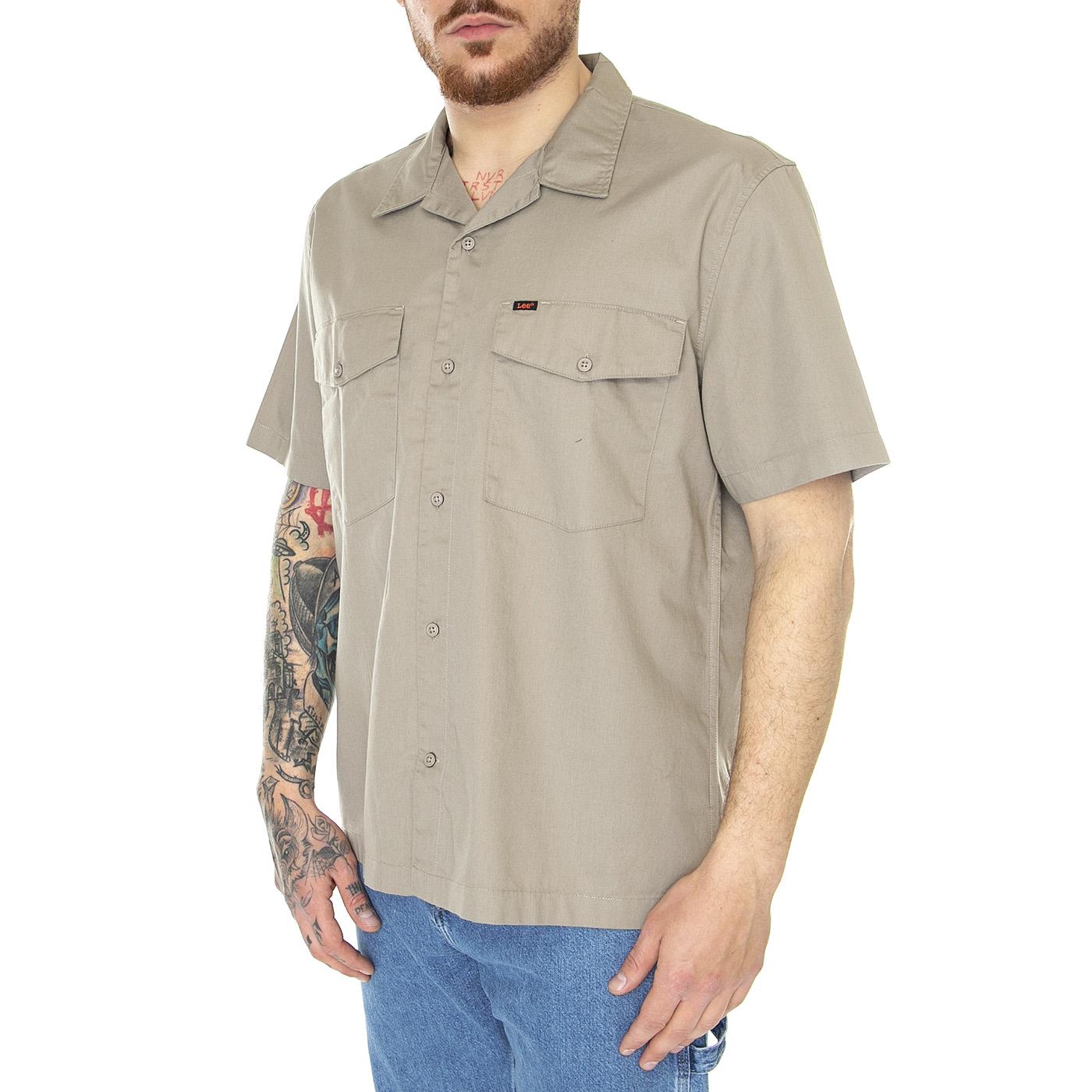 SS Chetopa Shirt Mushroom Gray - Camicia Maniche Corte Uomo Grigia L68POMA2  LEE 