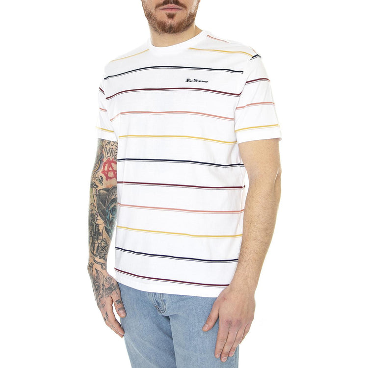 Fine Stripe Tee White - Maglietta Girocollo Uomo Bianca / Multicolore 66884-010  BEN SHERMAN 