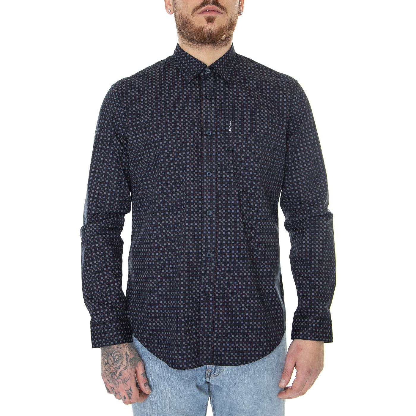 Scattered Square Print Shirt Midnight - Camicia Uomo Blu 61445-036  BEN SHERMAN 
