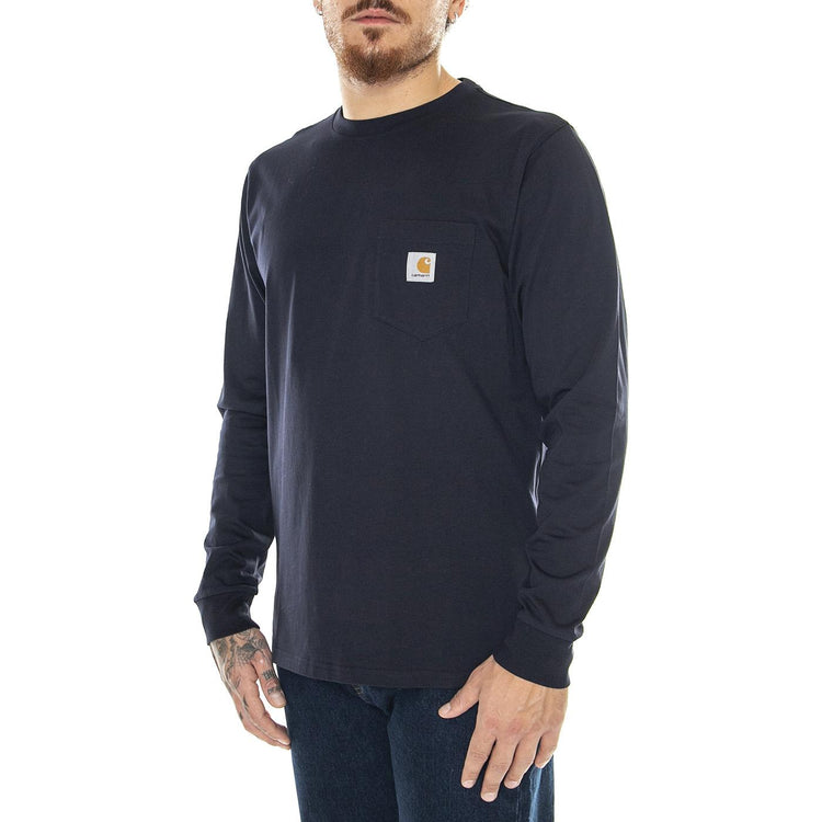 L/S Pocket T-Shirt Dark Navy - Maglietta Girocollo Maniche Lunghe Uomo Blu I030437.1CXX  CARHARTT WIP 