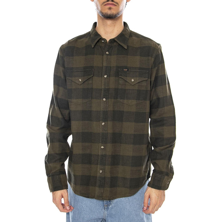 Clean Western Shirt Army Green Buffalo Check - Camicia a Quadri Uomo Verde 112371320 . LEE 
